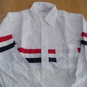 New Thom Browne White Oxford Cloth Button Down 3 Grosgrain Body Stripes TB3